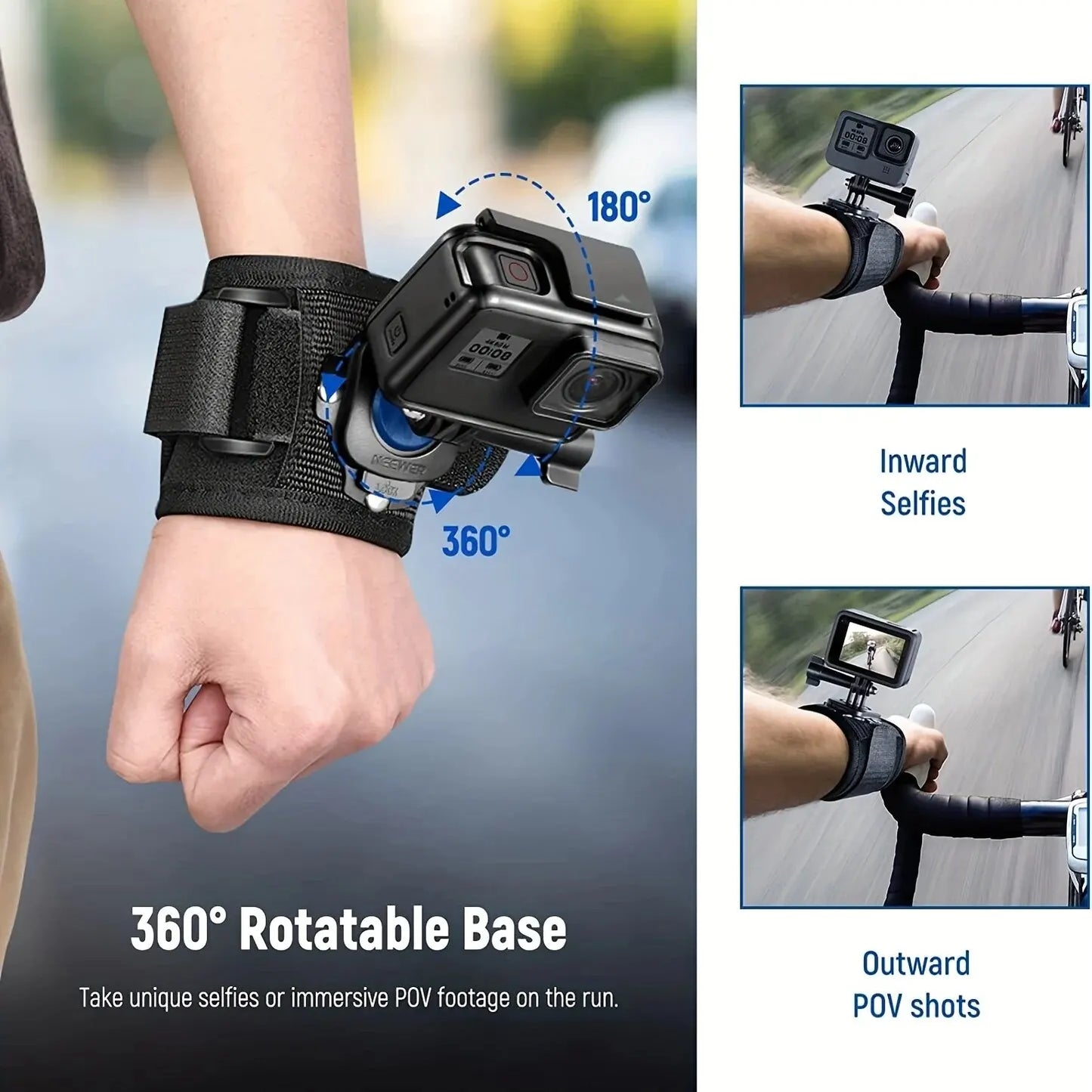 Wrist Strap 360 Degree Rotating for Gopro Hero 13 12 11 10 9 8 Black 7 6 5 4 3 Silver White Max Session AKASO EKEN DJI Yi Apeman